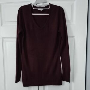 New York & Company Deep Maroon V-Neck Sweater